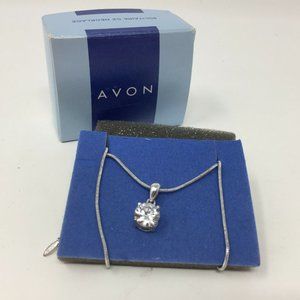 2002 Avon Solitaire CZ Necklace Silvertone NIB